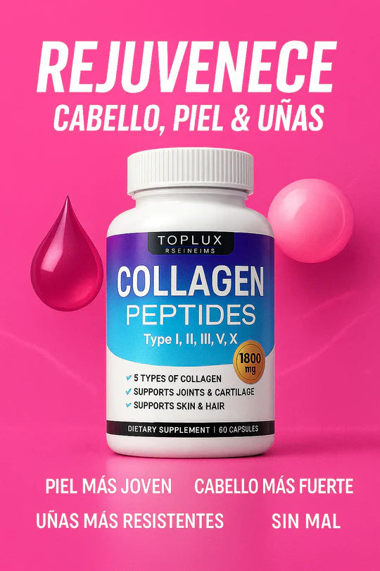 Collagen Péptidos Toplux 1800 mg 90 Cápsulas - 5 Tipos de Colágeno en un solo Producto