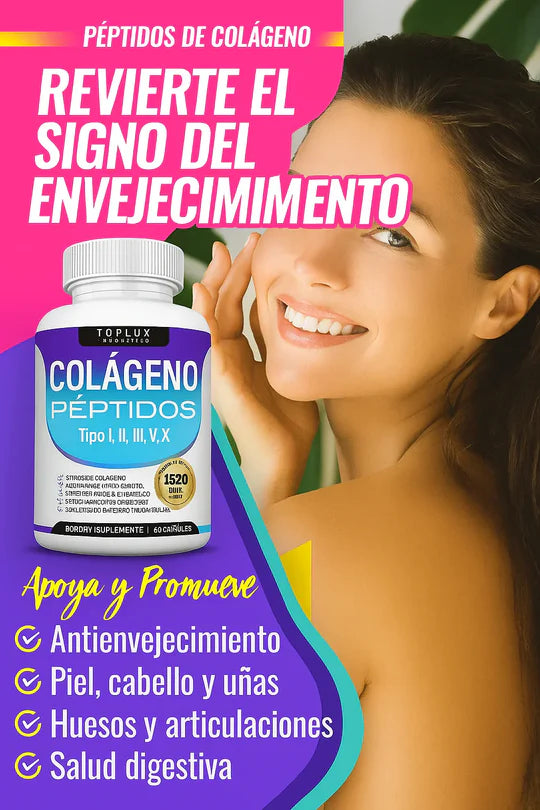 Collagen Péptidos Toplux 1800 mg 90 Cápsulas - 5 Tipos de Colágeno en un solo Producto